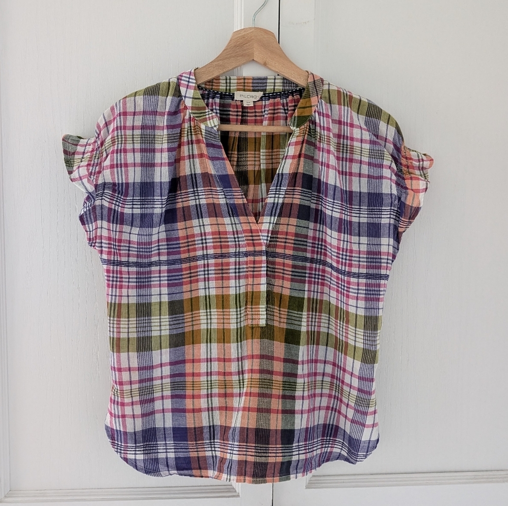 Pilcro Multicolor Plaid Short-Sleeve Top